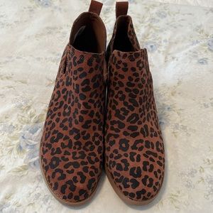 Toms faux suede animal print wedge booties